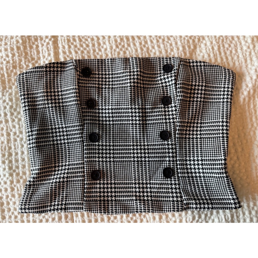 Forever 21 Plaid Strapless Tube Top Black White Button Front Corset Crop‎ Small